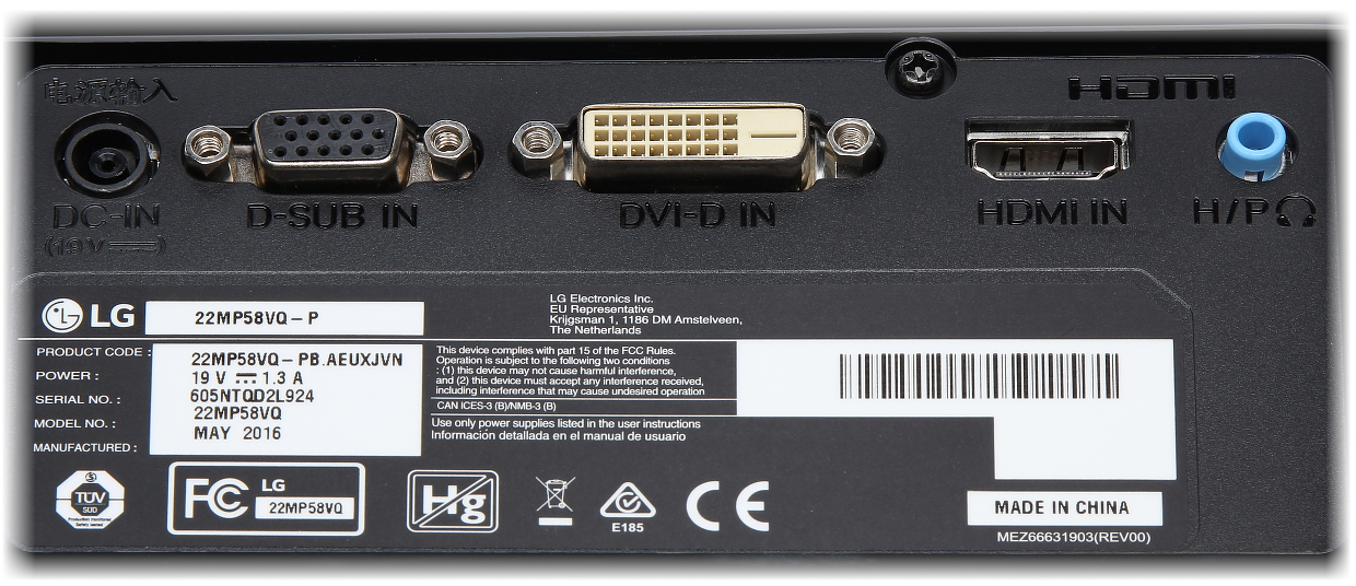 LG MONITOR HDMI, DVI, VGA, AUDIO LG-22MP58VQ-P 21.5 " - LCD Monitors - Delta