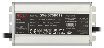 SWITCHING ADAPTER GV6 12V 6 25A