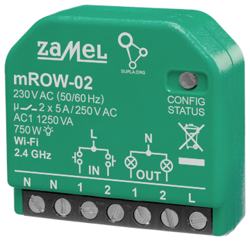 INTERRUTTORE INTELLIGENTE M ROW 02 Wi Fi SUPLA 230 V AC ZAMEL