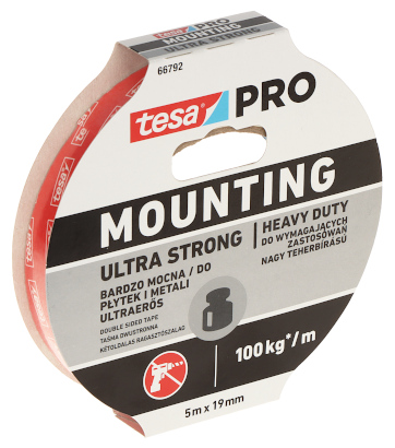 DOBBELTSIDET MONTERINGSTAPE MOUNTING PRO ULTRA STRONG 5X19 TESA