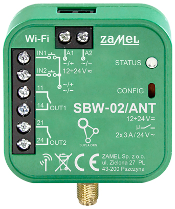 SLIMME POORT EN DEURCONTROLLER SBW 02 ANT Wi Fi 12 24 V AC DC ZAMEL