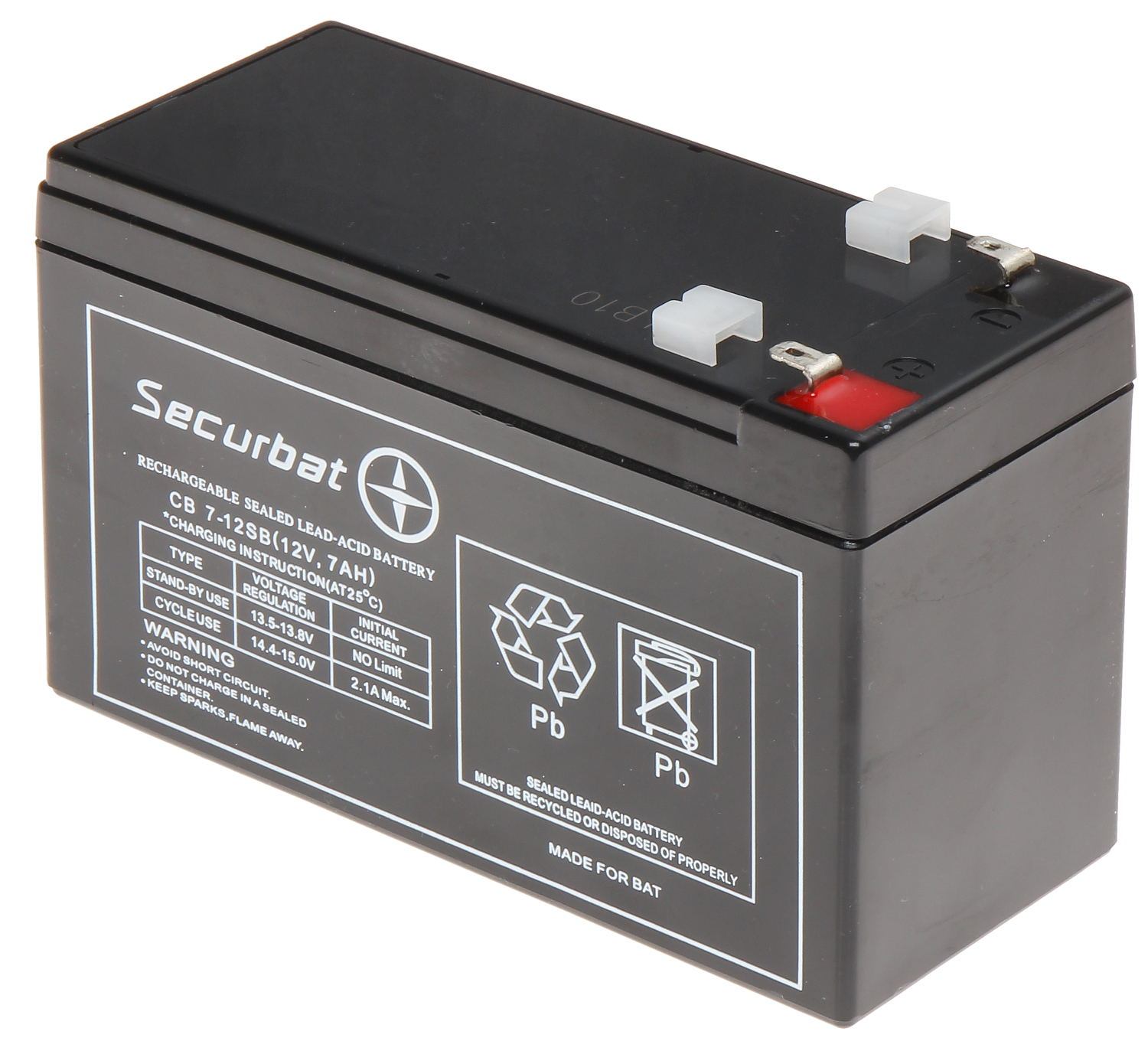 12V 7Ah Battery, Sealed Lead Acid battery (AGM), B.B. Battery BP7-12, VdS,  151x65x93 mm (LxWxH)