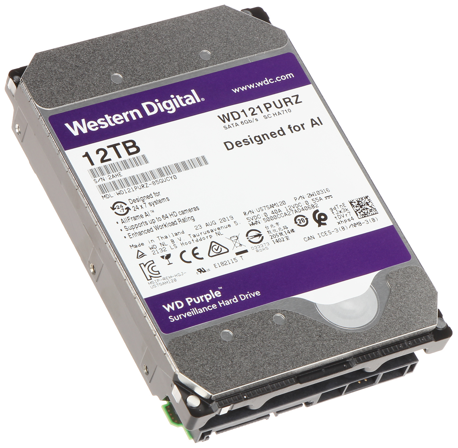 HDD FOR DVR HDD-WD121PURZ 12TB 24/7 WESTERN DIGITAL - Hard Disk Drives -  Delta